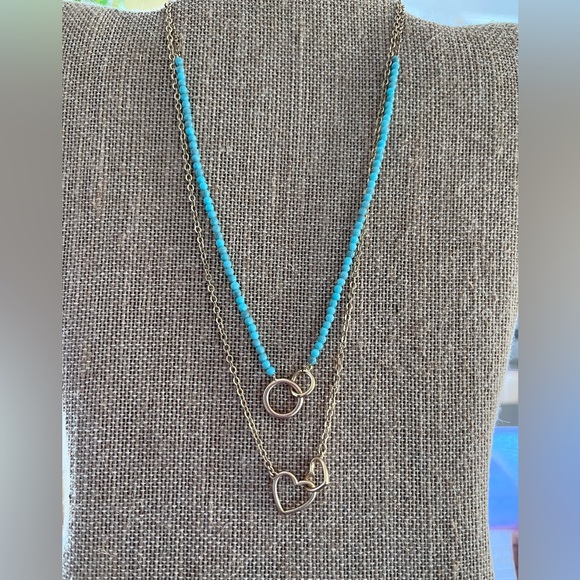 NWT Lucky Brand Turquoise Beaded Heart Layer Necklace - Picture 8 of 11